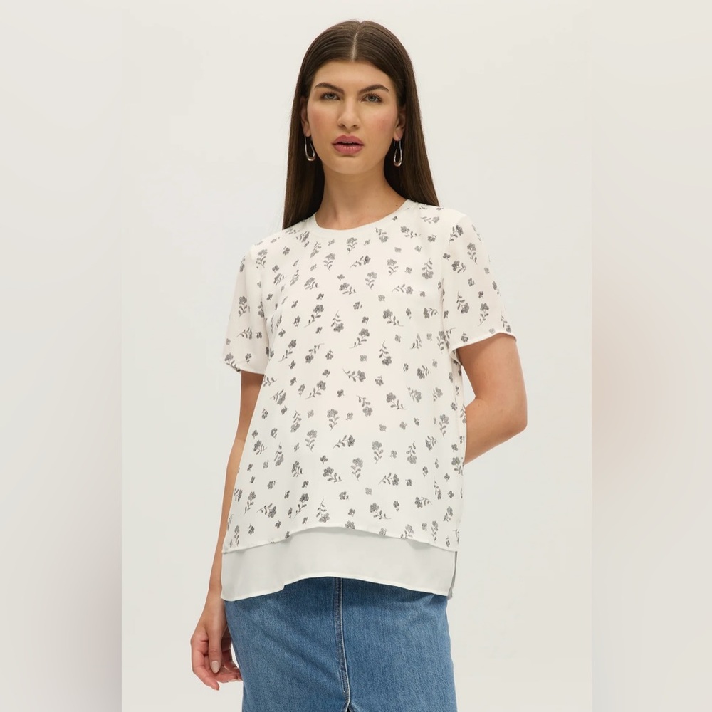 Hilary Radley White 2 Layer Floral Blouse XXL